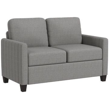 2 Seater Sofa, Channel Tufted Modern Fabric Couch, Comfy Upholstered Small Sofa Loveseat with Spring Cushion, Back Pillow, for Living Room, Bedroom, Office, Light Grey