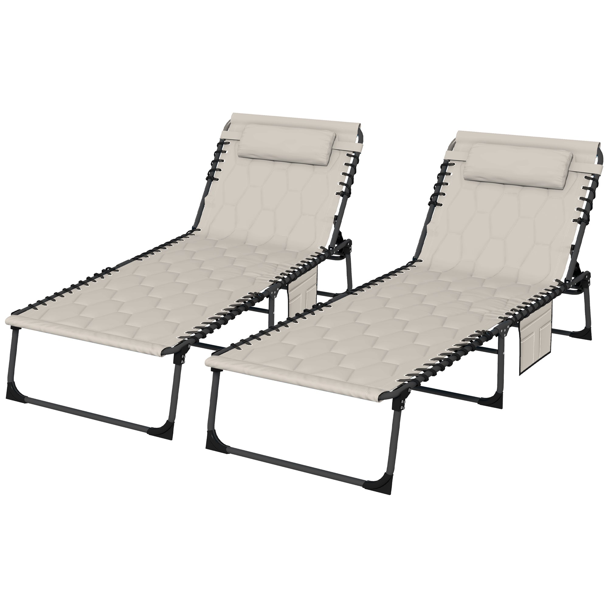 Set of Two Sun Loungers, with Five-Position Reclining Backs - Khaki