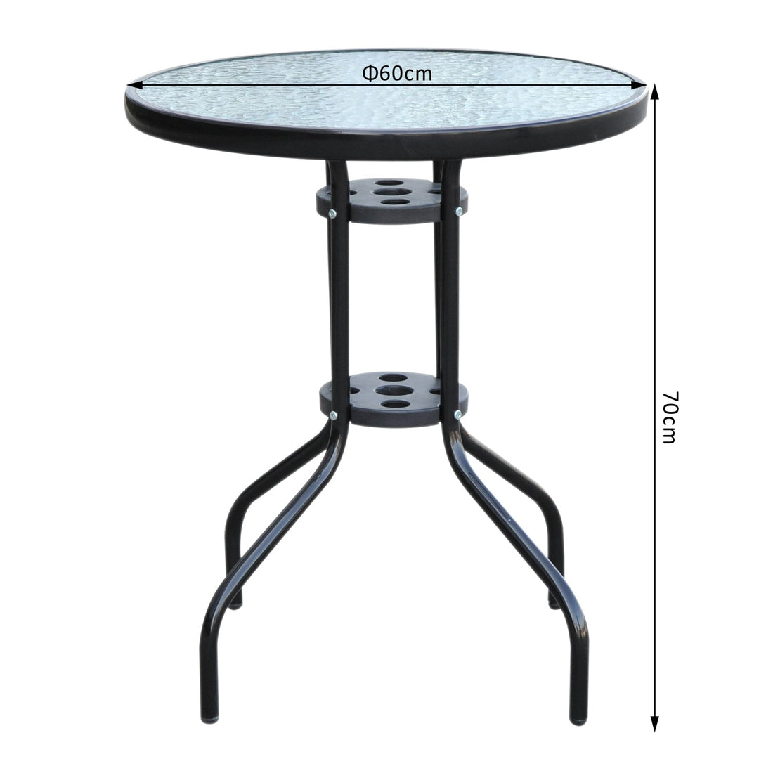 Bistro Coffee Table Outdoor Tempered Glass Top Table Garden Round Dining Table - 60cm Diameter