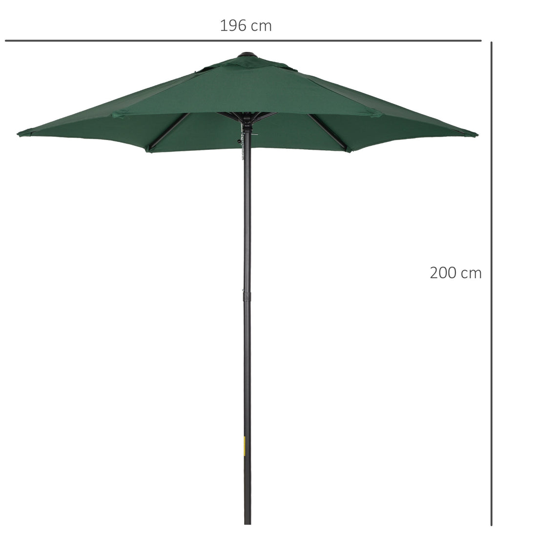 2m Garden Parasol Umbrella, Outdoor Sun Shade with 6 Sturdy Ribs for Balcony, Bench, Garden, Green