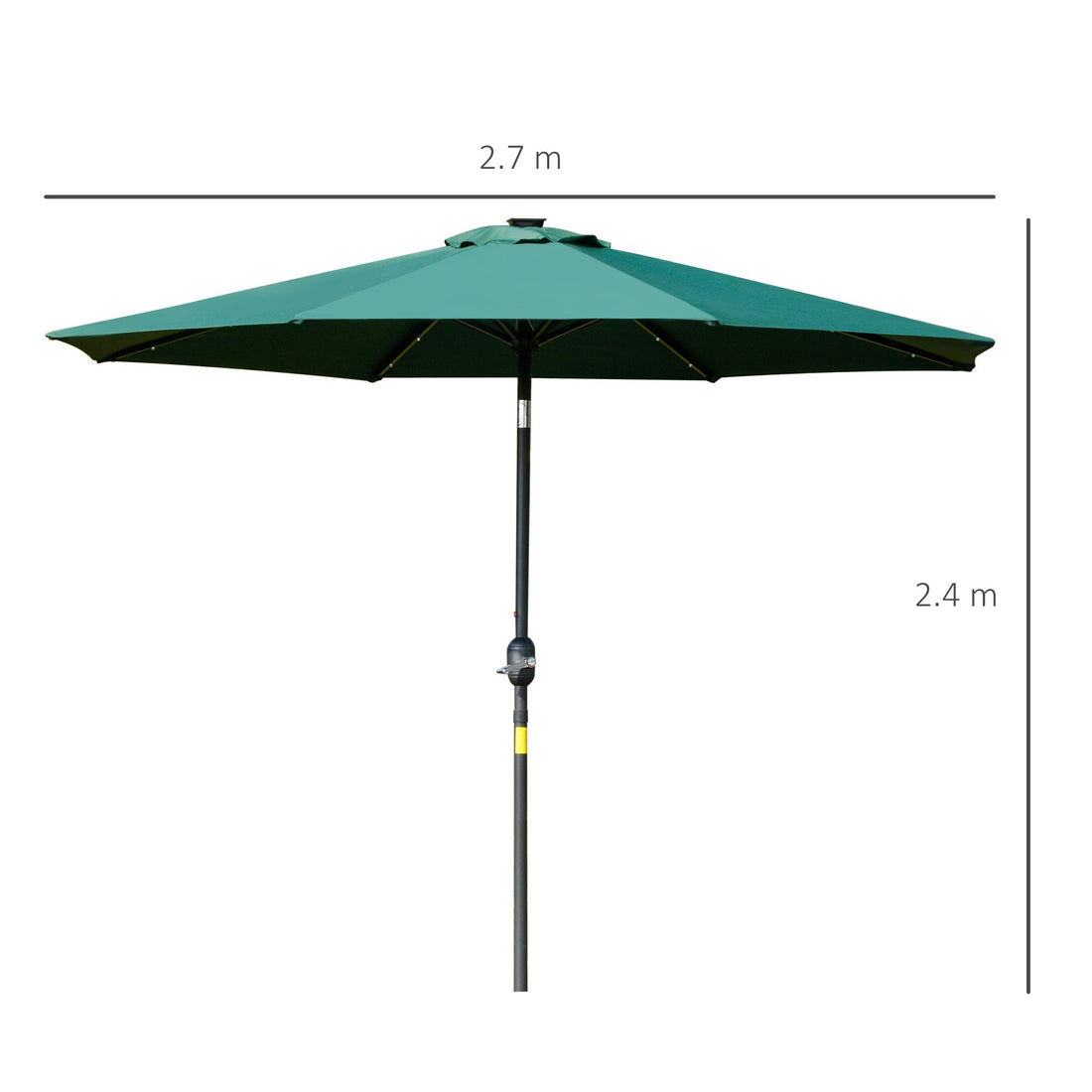 2.7m Patio Garden Umbrella Outdoor Parasol with Tilt Crank and 24 LEDs Lights (Green)
