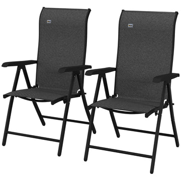 Set of Two Folding Garden Chairs, with Seven-Position Adjustable Backs - Grey