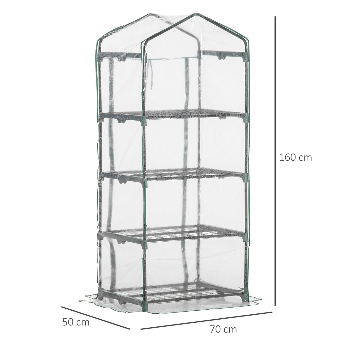 4 Tiers Mini Portable Greenhouse Compact Plant Grow Shed Metal Frame Transparent Clear Cover 160H x 70L x 50Wcm