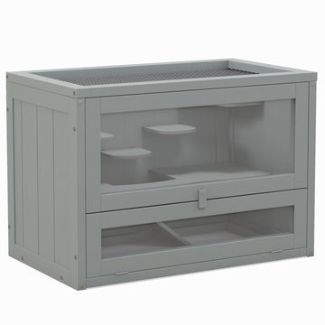 Wooden Hamster Cage Mouse Mice Rodent Small Animals Hutch Exercise Play House 60 x 35 x 42cm, Grey