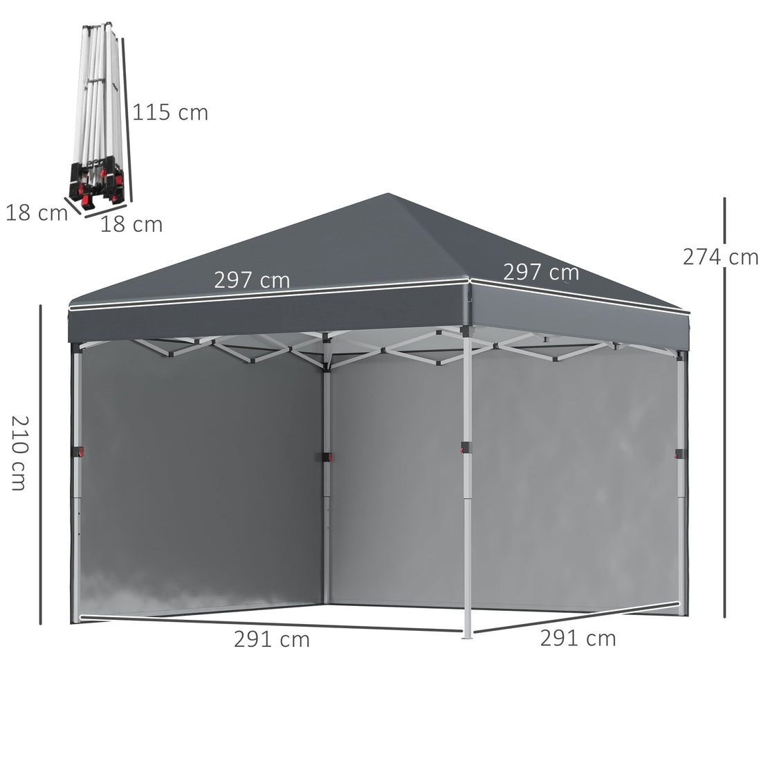 3 x 3 (M) Pop Up Gazebo, UPF 30+ with 2 Sidewalls, Leg Weight Bags and Wheeled Bag, Height Adjustable Party Tent Event Shelter for Garden, Patio, Dark Grey