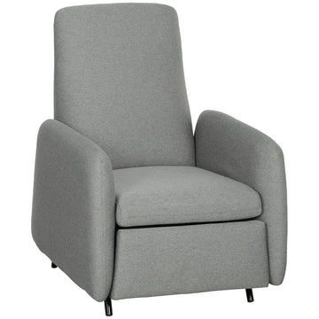Push Back Recliner Armchair, Fabric High Back Reclining Chair with Adjustable Leg Rest and Pocket Spring Seat for Living Room, Bedroom, Home Office, Grey