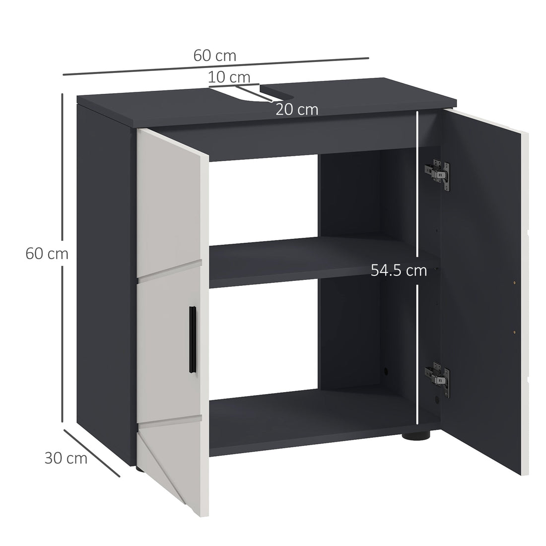 Under Sink Bathroom Cabinet, Bathroom Vanity Unit, Basin Storage Cupboard with Double Doors and Shelf, 10W x 20Dcm "U" Cut-Out, Light Grey