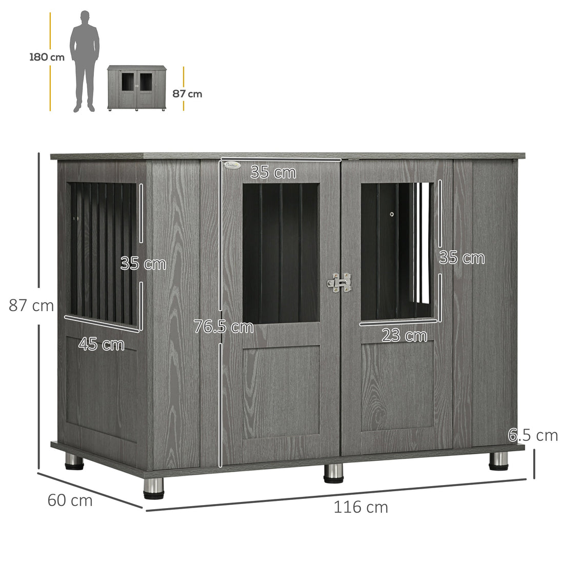 Dog Crate Table for Medium and Large Dogs with Magnetic Door for Indoor Use, 114 x 60 x 82 cm, Grey
