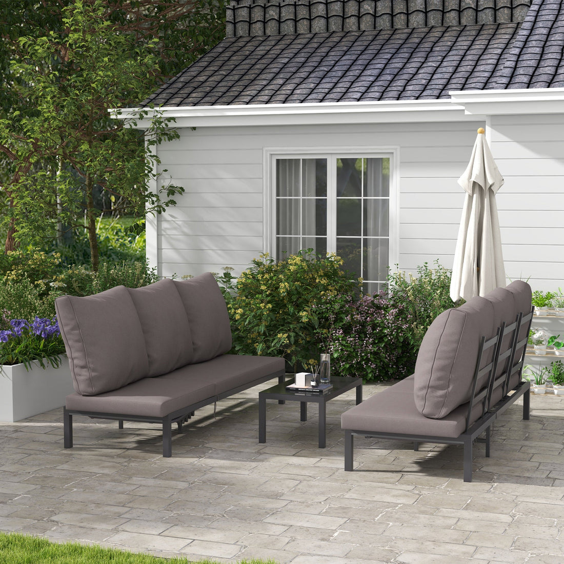 Three-Piece Aluminium Lounger Set, with Reclining Backs