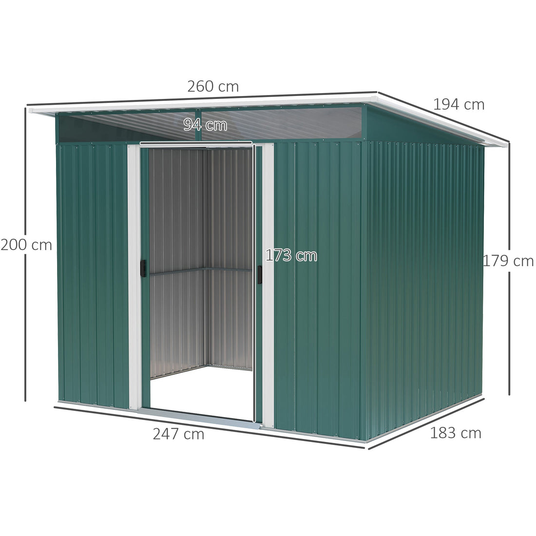 8.5 x 6ft Metal Shed with Lightsky Panels, Garden Storage Tool House with Double Doors for Garden, Patio and Lawn, Green