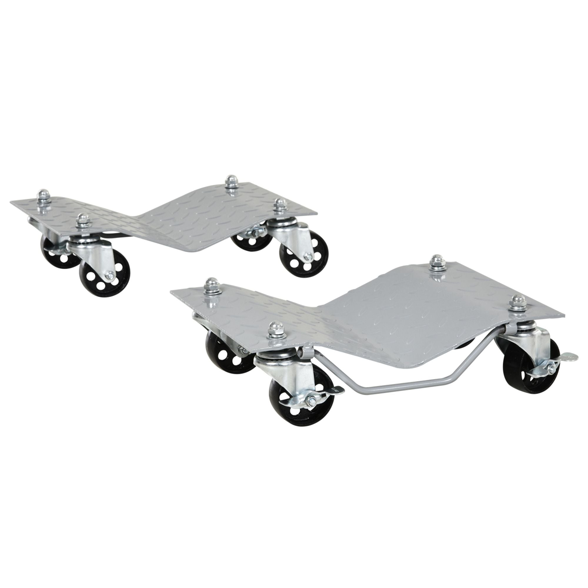 2 PCS Car Wheel Dollies with Swivel Casters, 680kg Capacity Car Dolly Skates Wheel Dolly Set with Non-Slip Metal Plates, Grey
