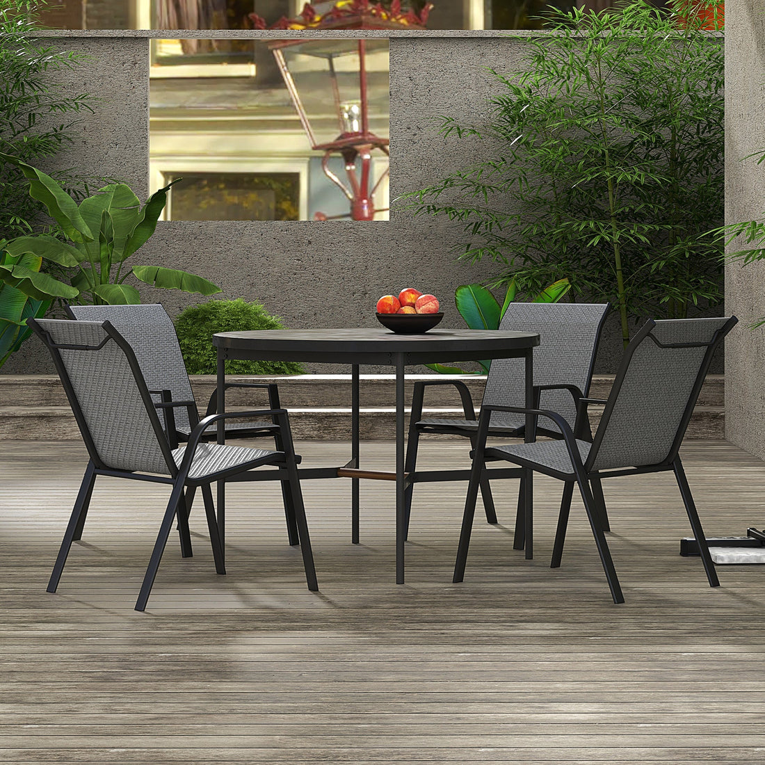 Four-Piece Stacking Rattan Garden Seat Set - Grey