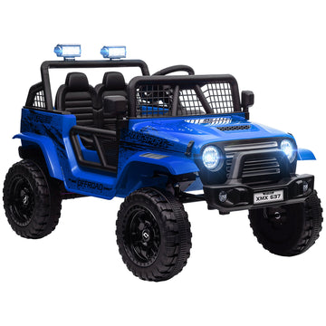12V Battery Powered Kids Ride-On Car, Electric Truck w/ Spring Suspension, Remote, Music, Horn, Lights, Blue