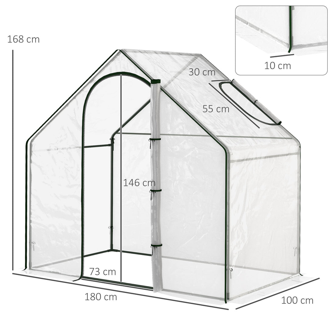 Walk In PVC Greenhouse Garden Outdoor Flower Planter Steel Frame w/ Zipped Door & Window 180 x 100 x 168CM Clear