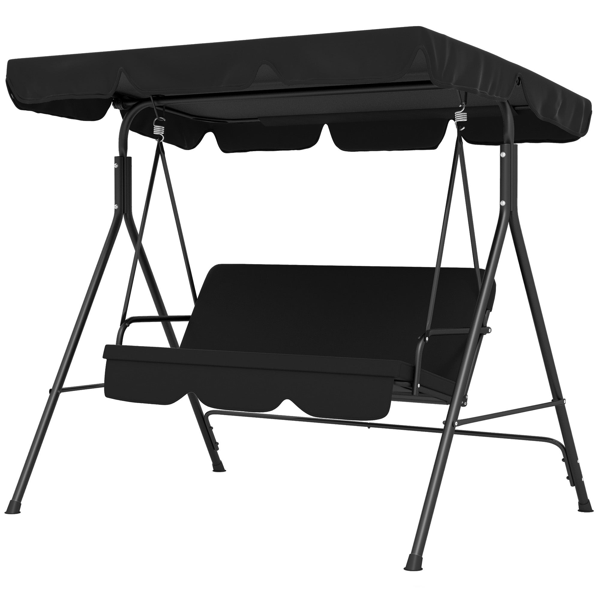 Three-Seater Garden Swing Chair, with Adjustable Canopy - Black