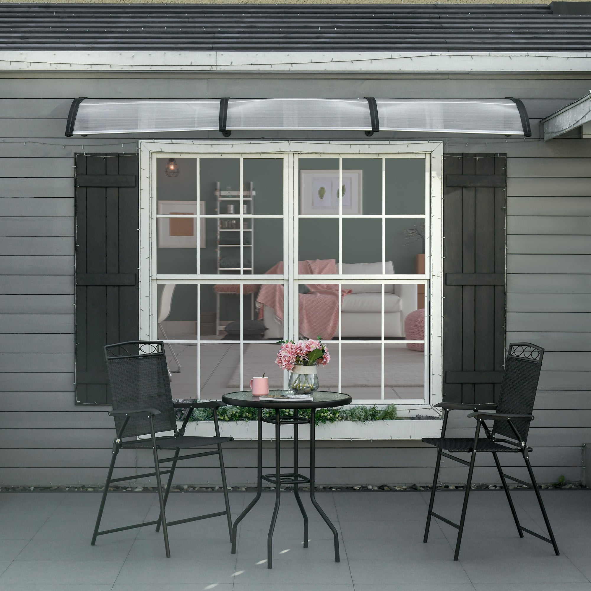 Front Door Canopy, Outdoor Awning, 303 x 96cm Rain Shelter for Window, Porch and Front/Back Door, Clear
