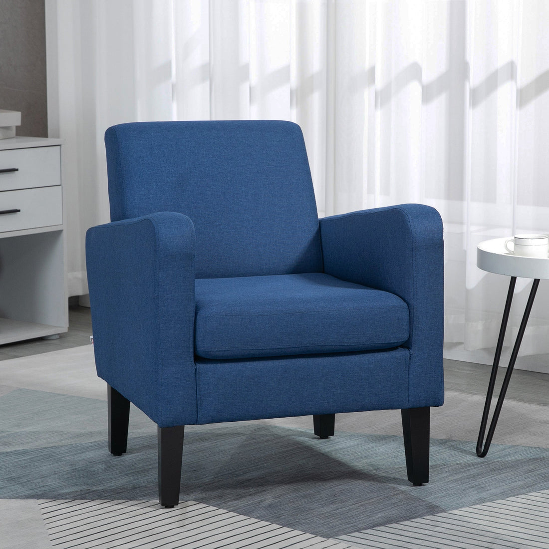 Linen-Look Boxy Armchair - Blue