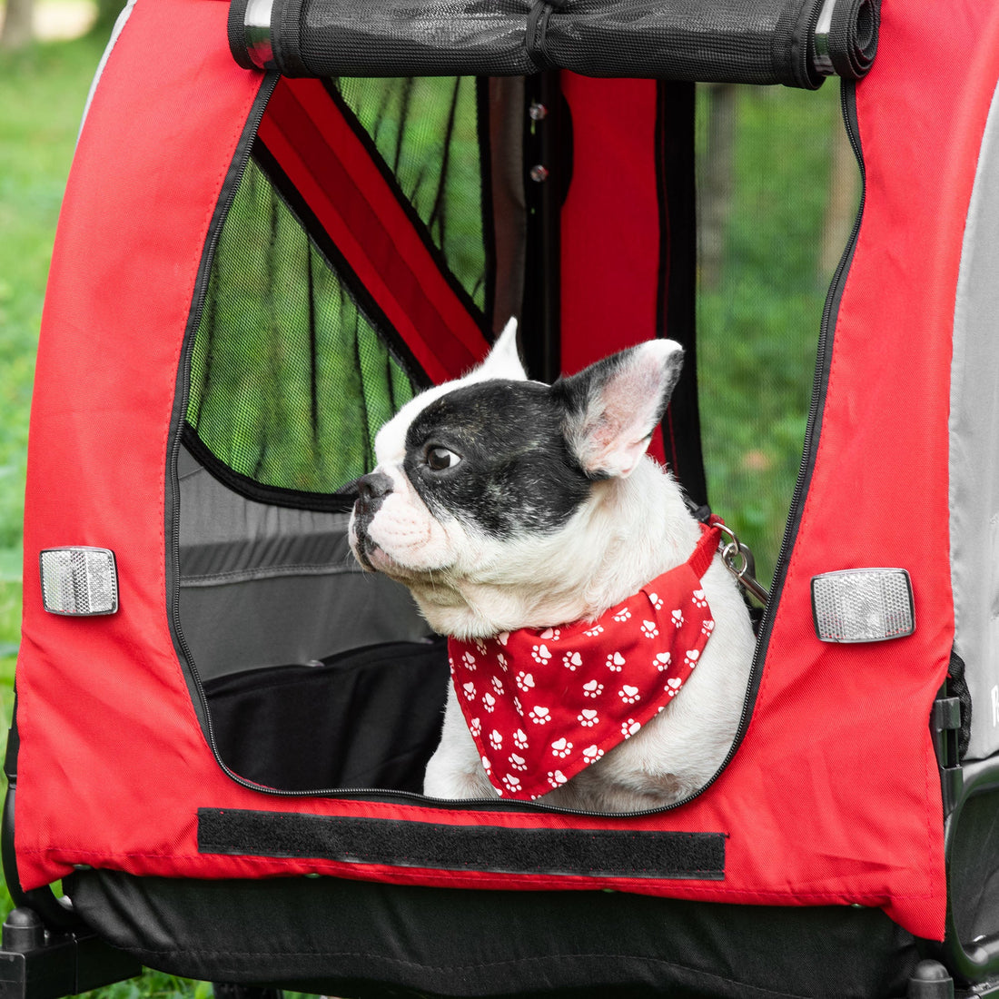 2-In-1 Dog Bike Trailer Pet Stroller with Universal Wheel Reflector Flag Red