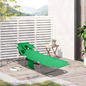 Foldable Sun Lounger with Reading Hole - Green