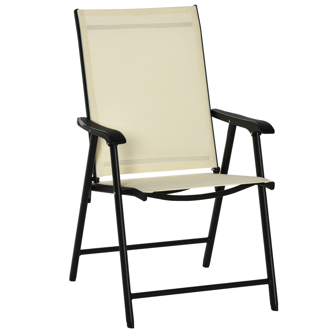 Set of 2 Folding Garden Chairs, Metal Frame Garden Chairs Outdoor Patio Park Dining Seat with Breathable Mesh Seat, Beige