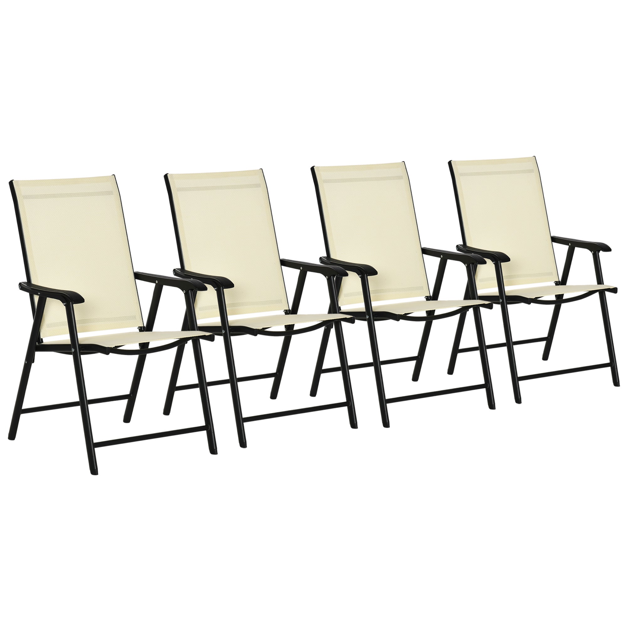 Set of 4 Folding Garden Chairs, Metal Frame Garden Chairs Outdoor Patio Park Dining Seat with Breathable Mesh Seat, Beige