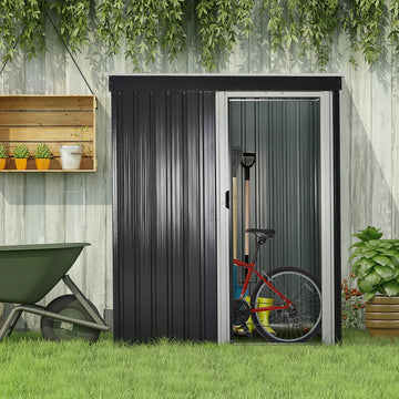 5 x 3ft Garden Storage Shed with Sliding Door and Sloped Roof Outdoor Equipment Tool, Black