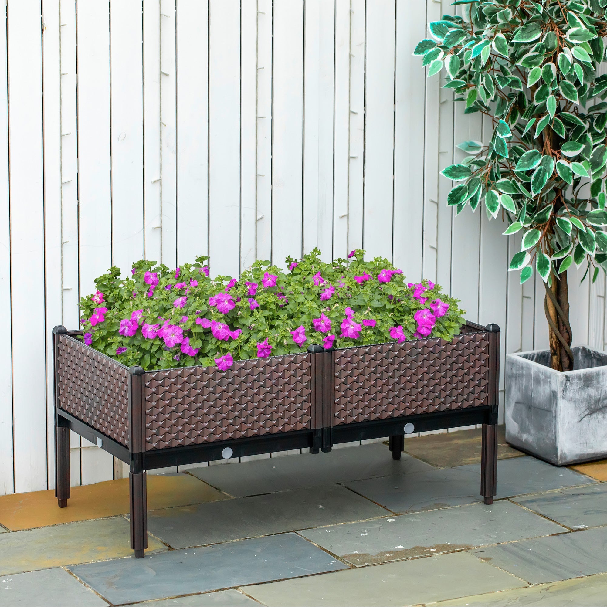 50cm x 50cm x 46.5cm Set of 2 41L Garden Raised Bed, Elevated Planter Box, Flower Vegetables Planting Container with Self-Watering Design and Drainage Holes