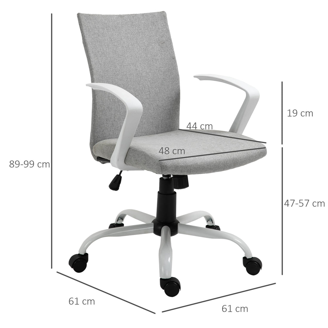 Office Chair Linen Swivel Computer Desk Chair Home Study Task Chair with Wheels, Arm, Adjustable Height, Light Grey