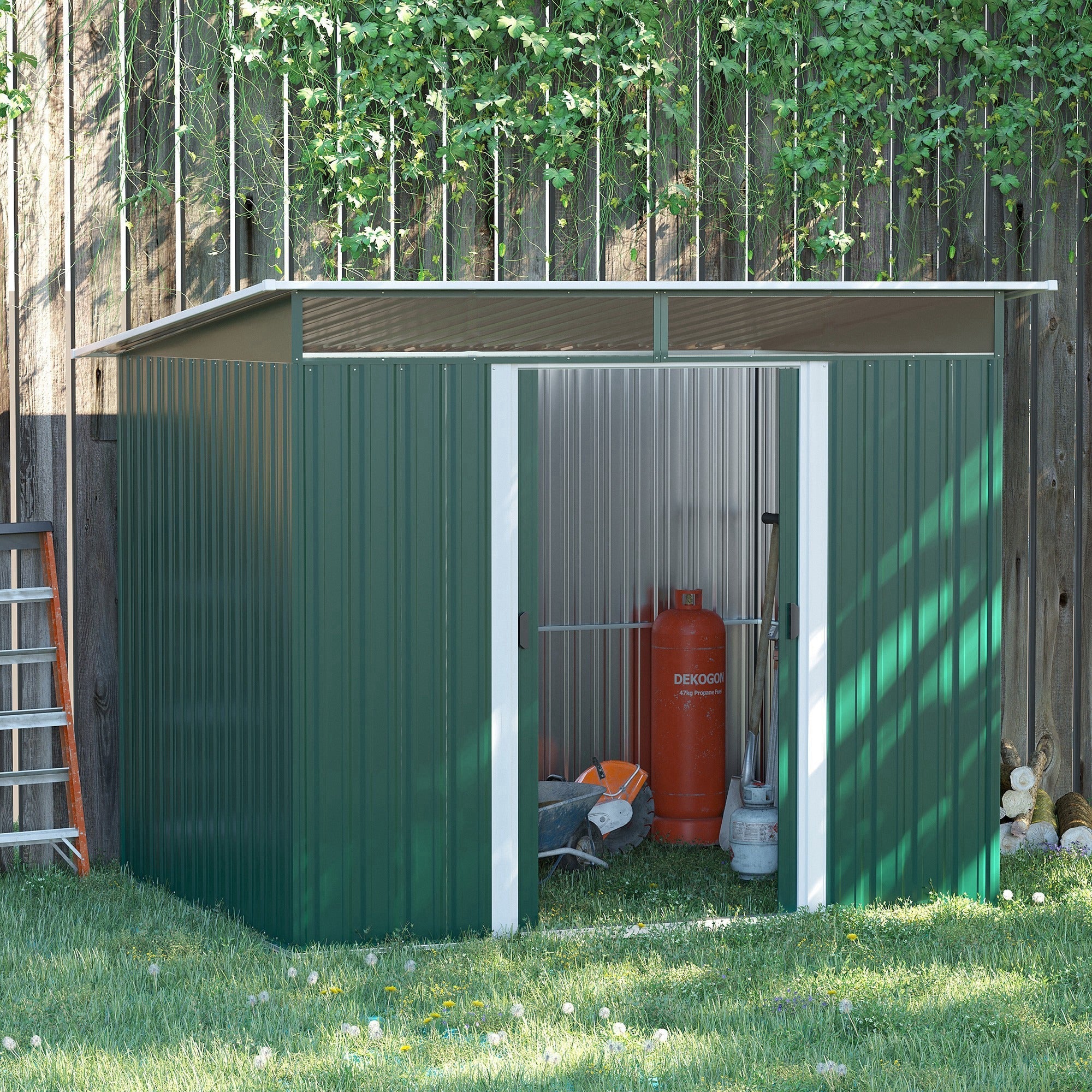 8.5 x 6ft Metal Shed with Lightsky Panels, Garden Storage Tool House with Double Doors for Garden, Patio and Lawn, Green