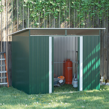 8.5 x 6ft Metal Shed with Lightsky Panels, Garden Storage Tool House with Double Doors for Garden, Patio and Lawn, Green