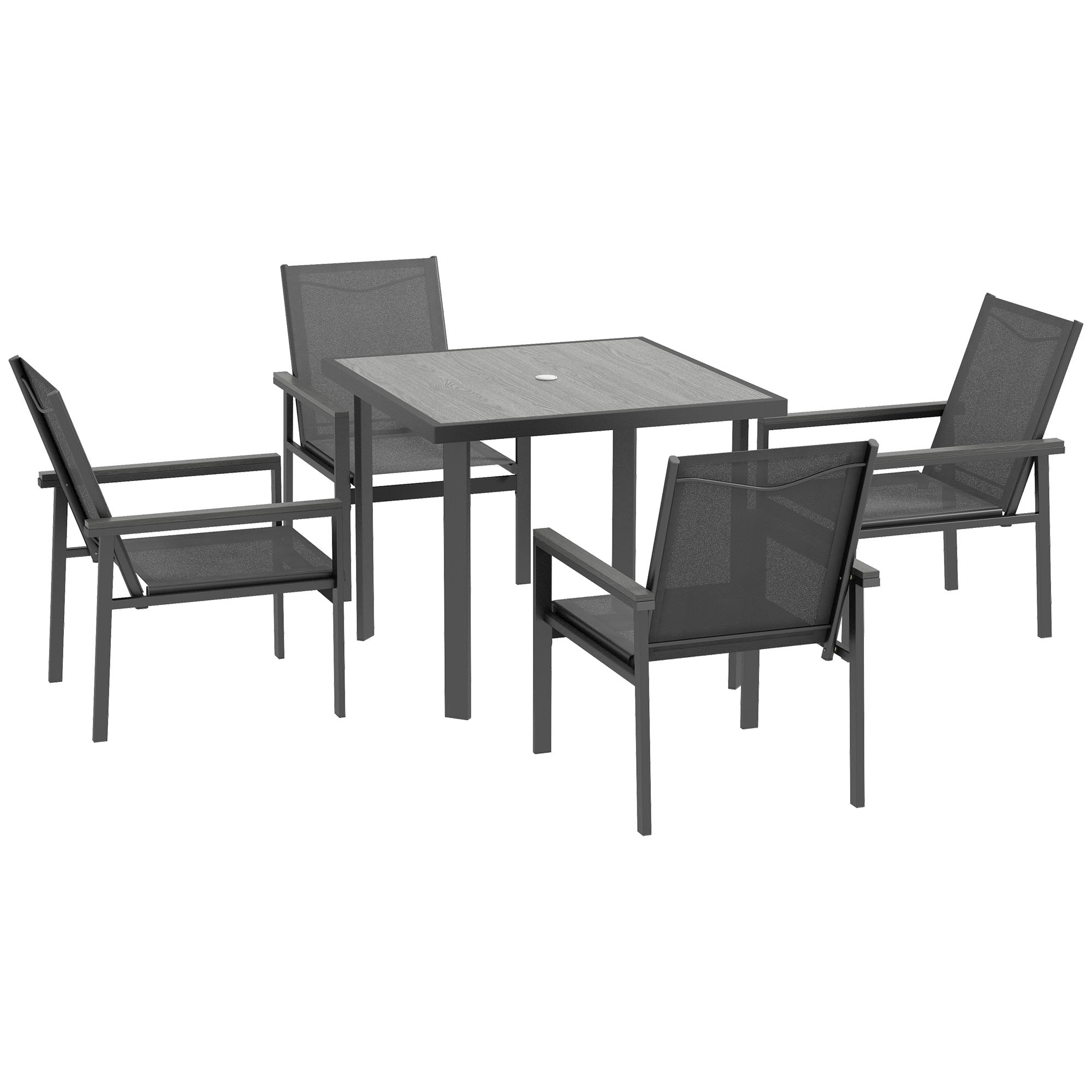Five-Piece Metal Dining Set, with Glass-Top Table - Grey