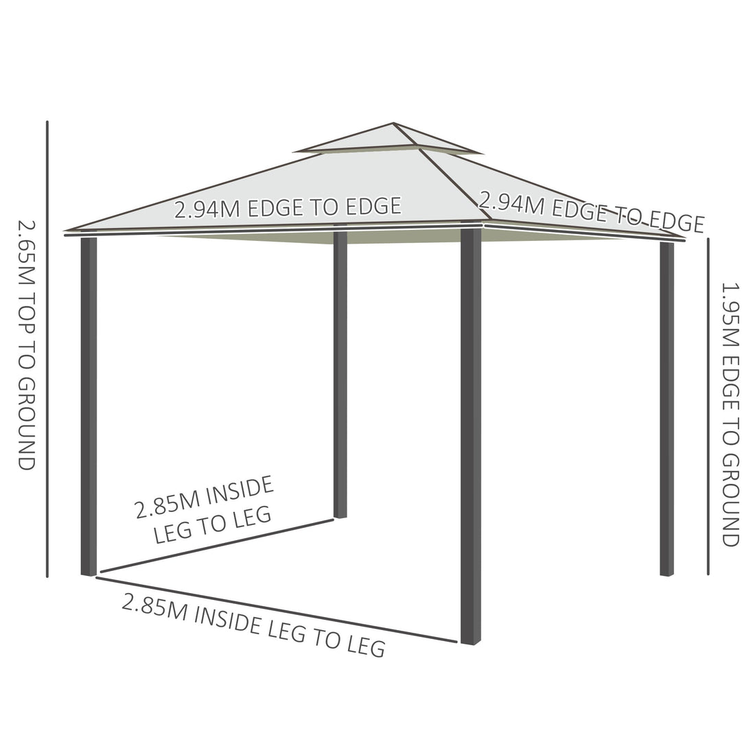 3 x 3 m Metal Gazebo, Garden Pavillion, Double Roof Outdoor Canopy Shelter with Mesh Sidewalls, Cream White