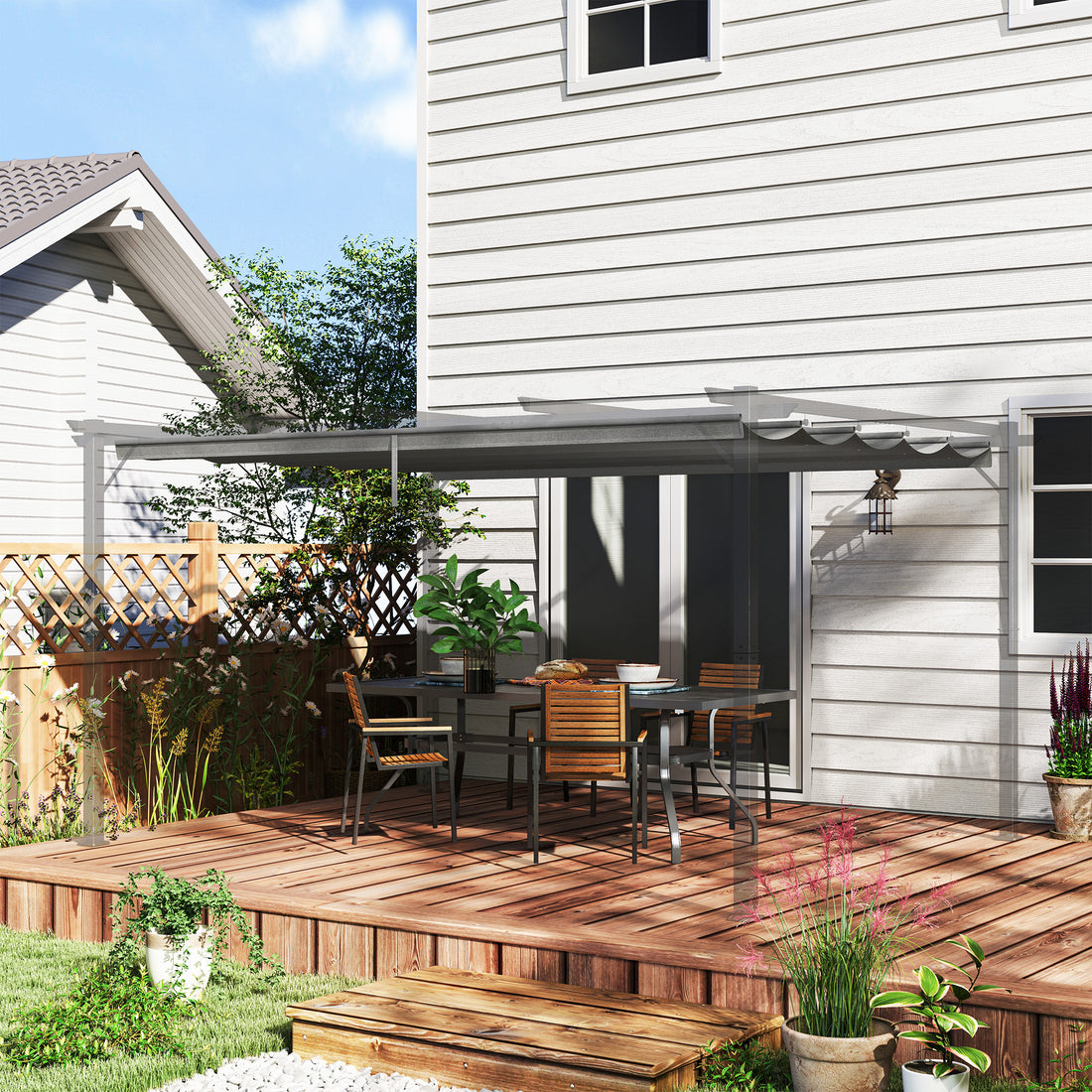 Retractable Pergola Shade Cover, Replacement Canopy for 4 x 3 (m) Pergola, Retractable Roof, Light Grey