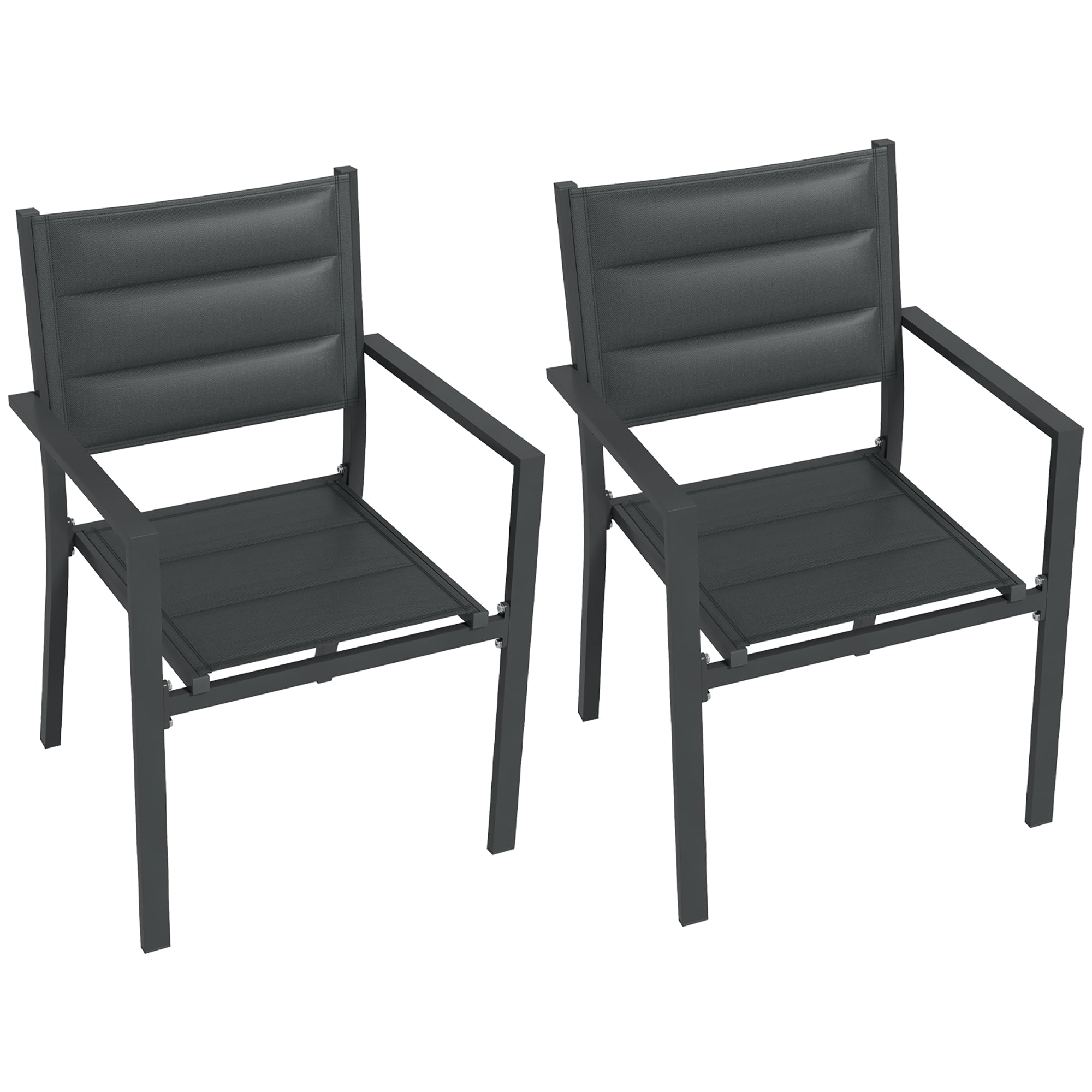 Set of Two Aluminium Stacking Garden Chairs - Dark Grey