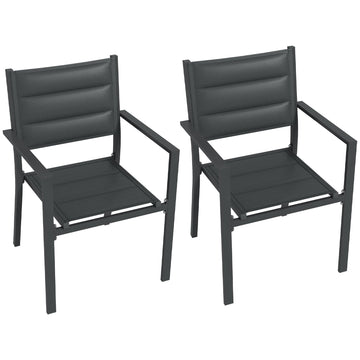 Set of Two Aluminium Stacking Garden Chairs - Dark Grey