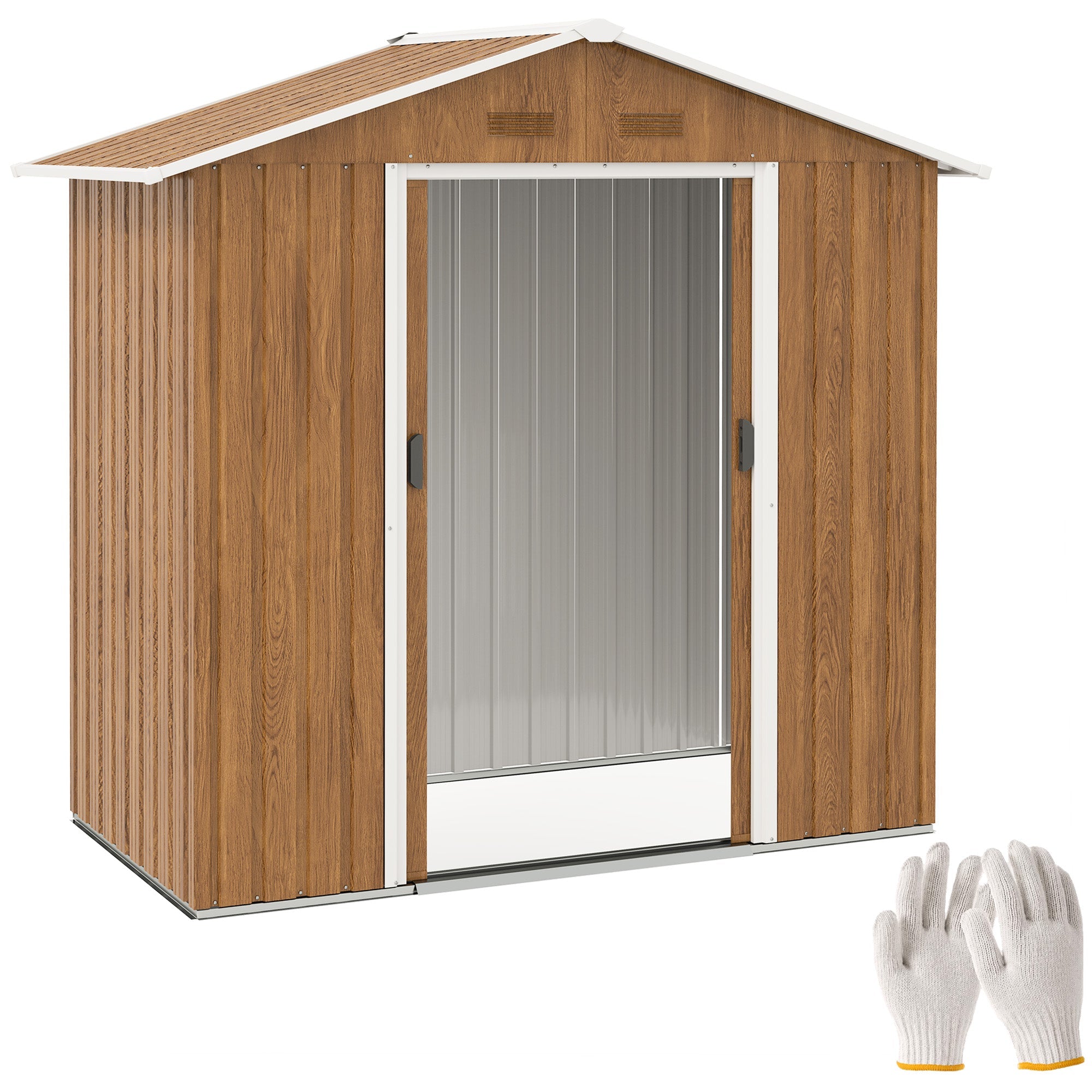 6.5 x 3.5ft Metal Garden Storage Shed - Brown Wood Effect