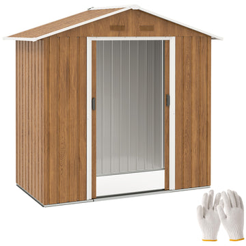 6.5 x 3.5ft Metal Garden Storage Shed - Brown Wood Effect