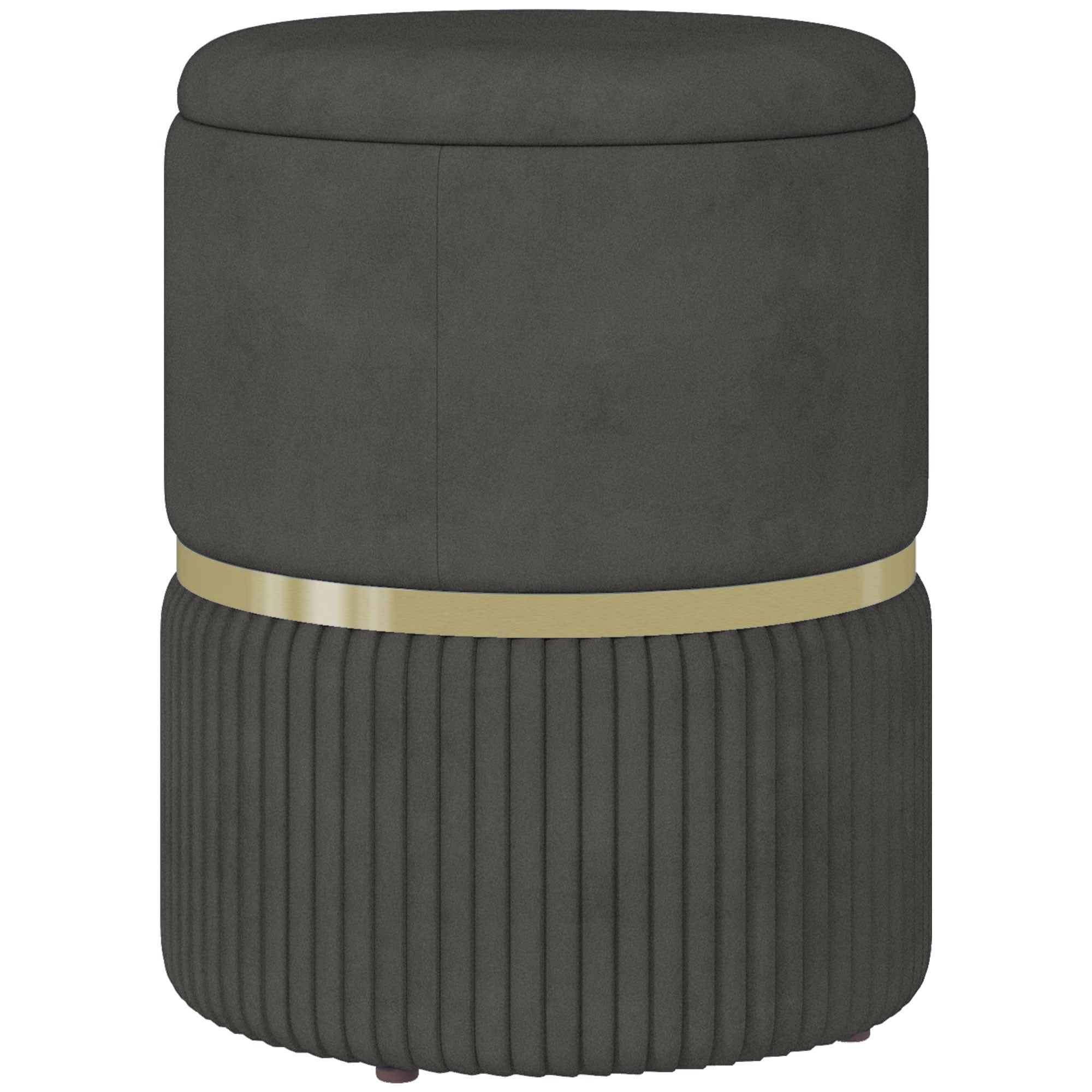 Velvet-Feel Storage Ottoman - Grey