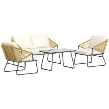 Four-Piece Rattan Strong Panel Outdoor Sofa Set - Natural