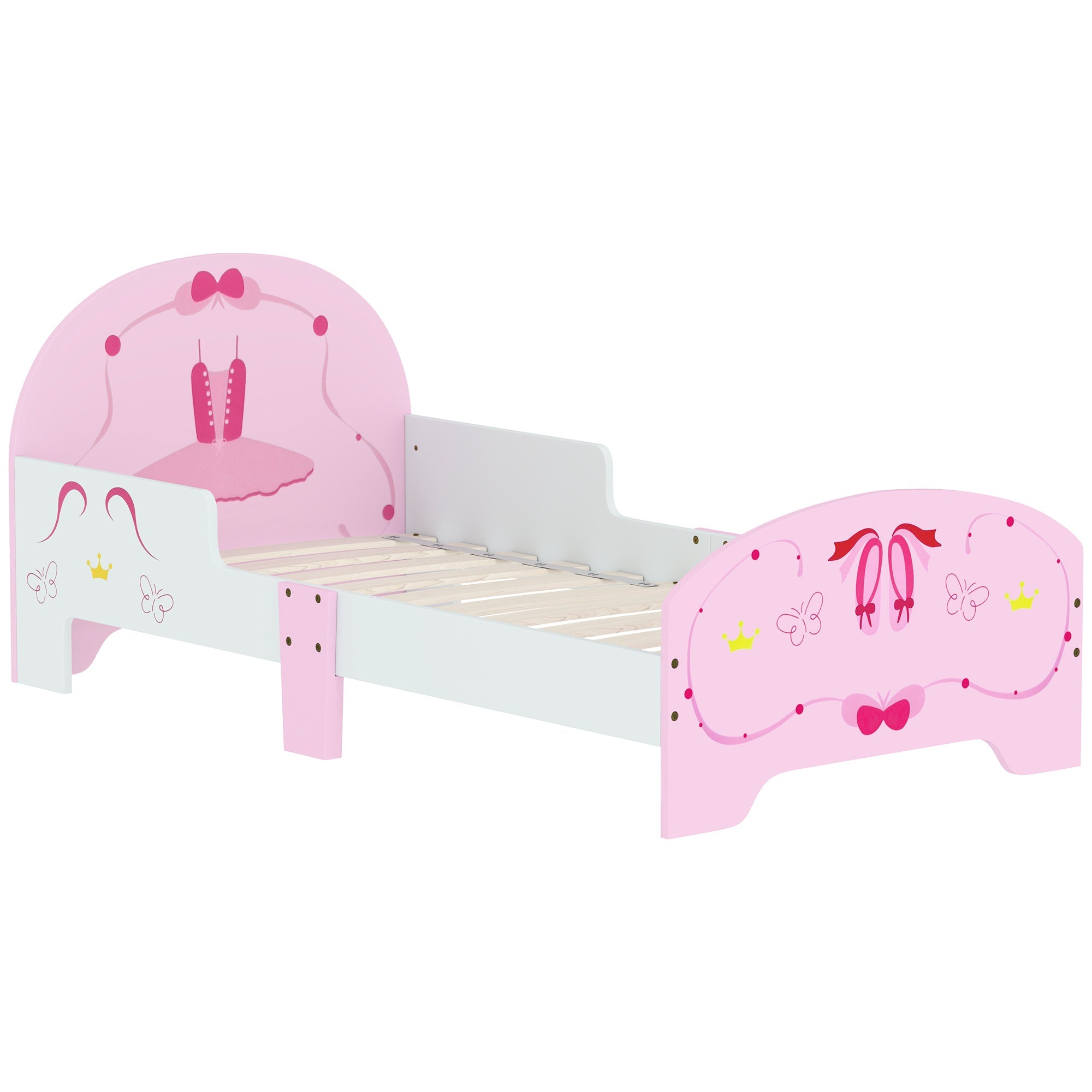 Ballet Theme Toddler Bed Frame with Safety Rails for 3-6 Years, Pink