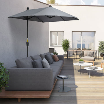 2m Half Parasol Market Umbrella Garden Balcony Parasol with Crank Handle, Base, Double-Sided Canopy, Dark Grey