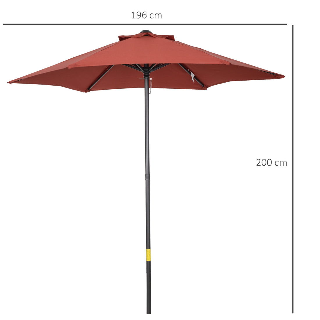 2m Garden Parasol Umbrella, Outdoor Sun Shade with 6 Sturdy Ribs for Balcony, Bench, Garden, Wine Red