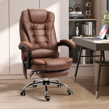 Heated 6 Points Vibration Massage Executive Office Chair Adjustable Swivel Ergonomic High Back Desk Chair Recliner with Footrest Brown