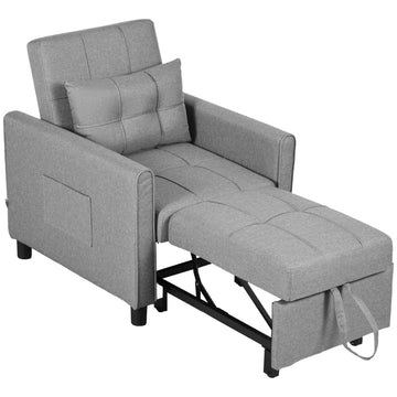 Linen-Look Single Chair Bed - Light Grey