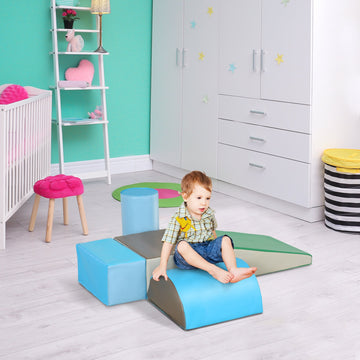 5 Piece Climb and Crawl Activity Play Set Soft Foam Blocks for Baby Toddler Preschooler Indoor Play Equipment Learning Toys Blue