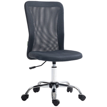 Computer Desk Chair, Mesh Office Chair with Adjustable Height and Swivel Wheels, Armless Study Chair, Dark Grey