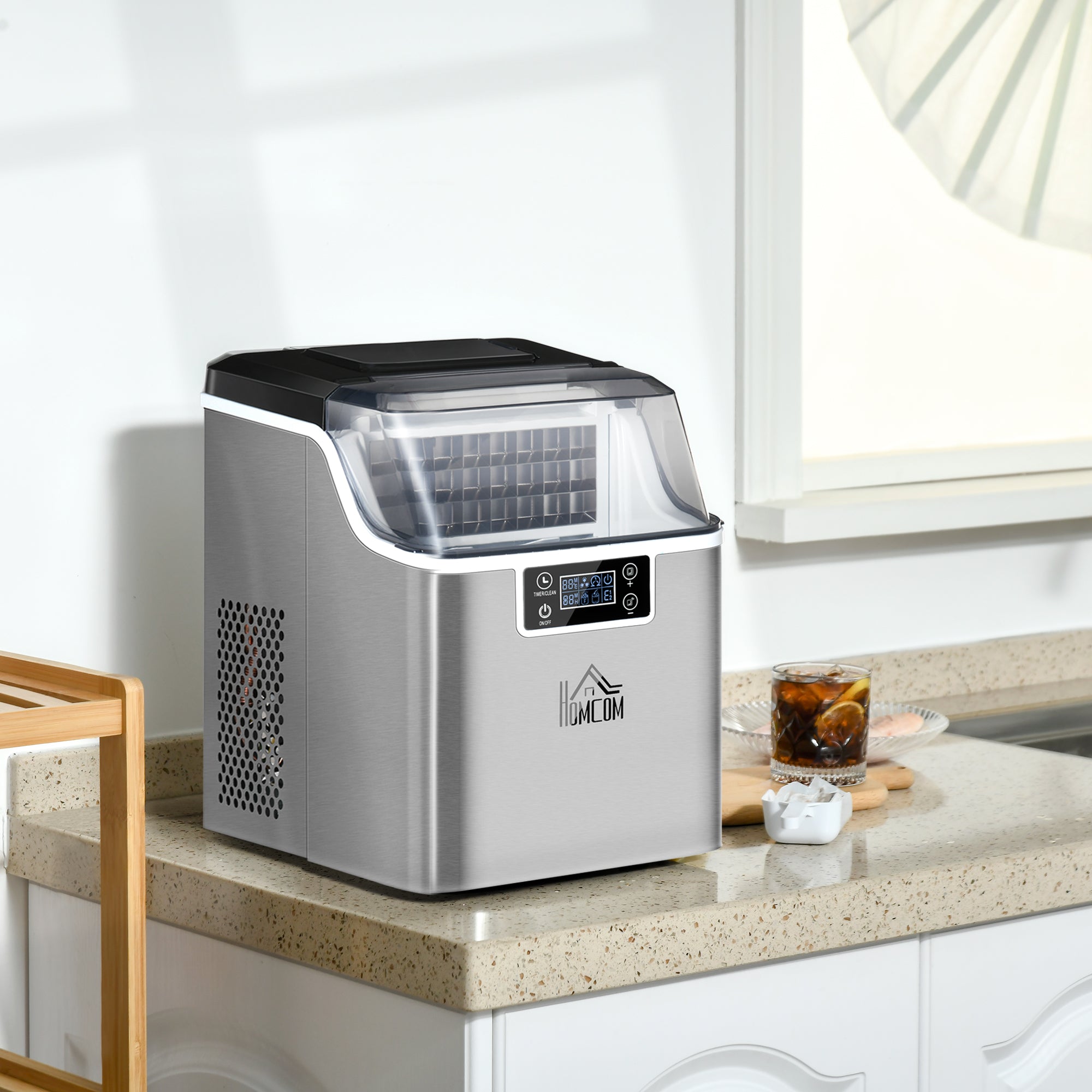 3.2L Compact Ice Machine, with LCD Screen and Accessories - Silver-Tone