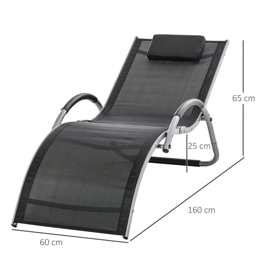 Sun Lounger Reclining Chair Portable Armchair with Pillow for Garden Patio Outside Aluminium Frame, Black