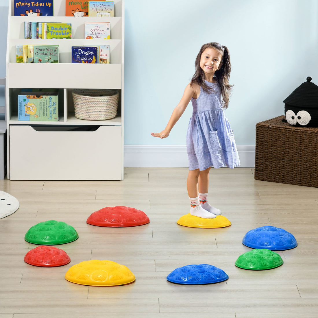 Eight-Piece Kids Stepping Stones, with Non-Slip Mats, Balance River Stones