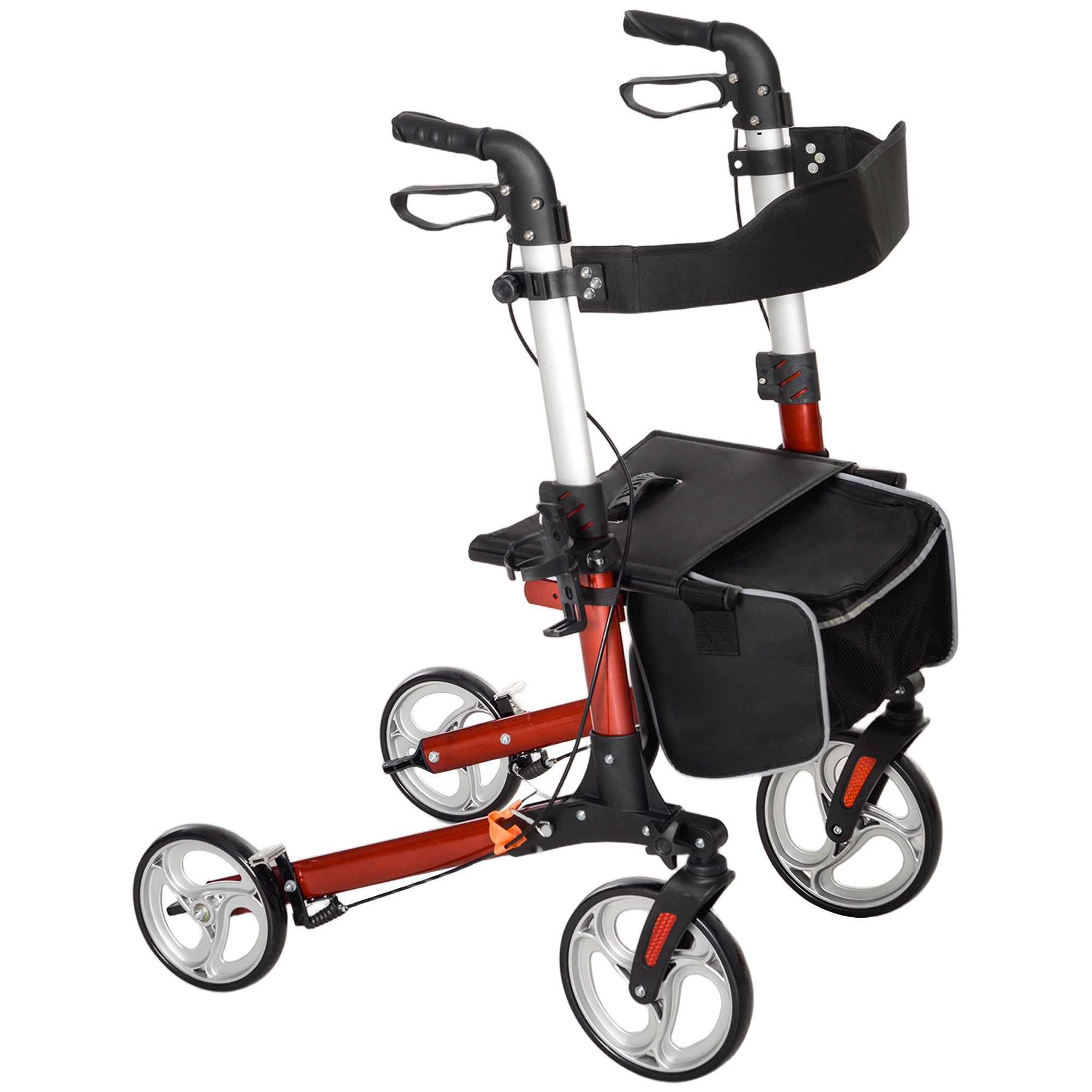 88.5-106cm Aluminium Frame Rollator Walker, with Brakes - Red